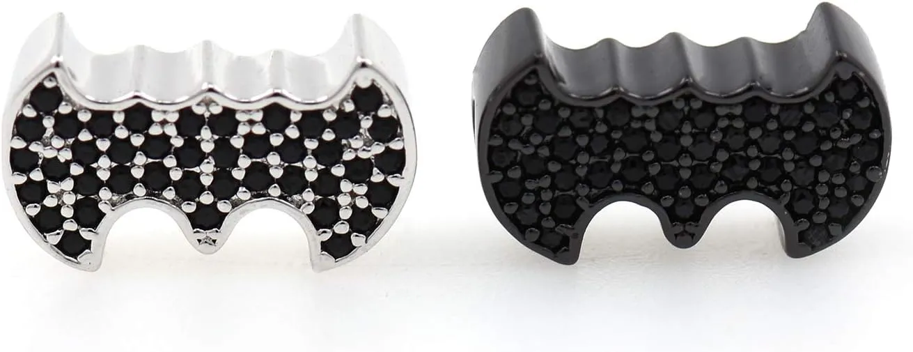 Bat Man Wing Bead,Men's Bracelet Charm,Horizontal Hole,Black Cubic Zirconia Beads 13X8X4mm Black 8Pcs