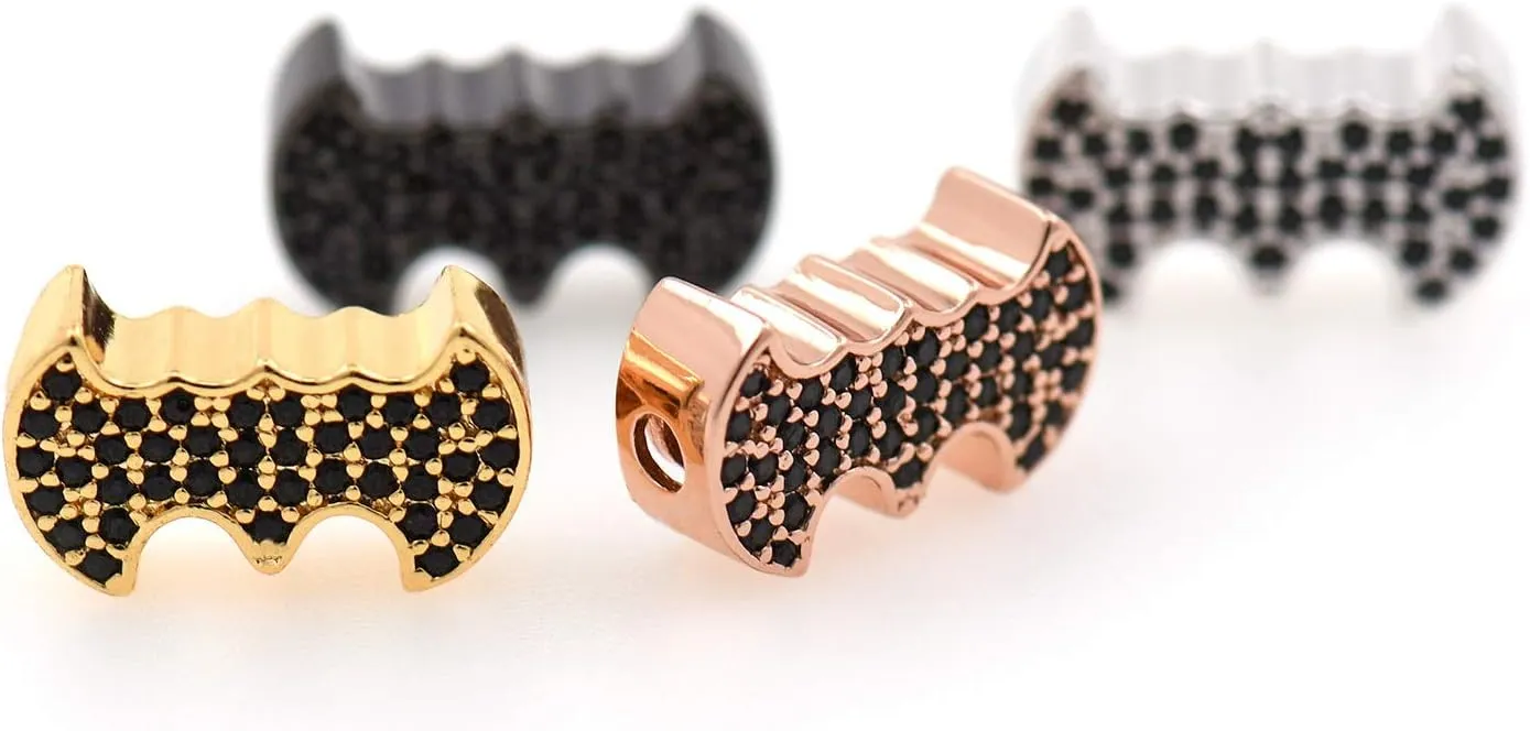 Bat Man Wing Bead,Men's Bracelet Charm,Horizontal Hole,Black Cubic Zirconia Beads 13X8X4mm Black 8Pcs
