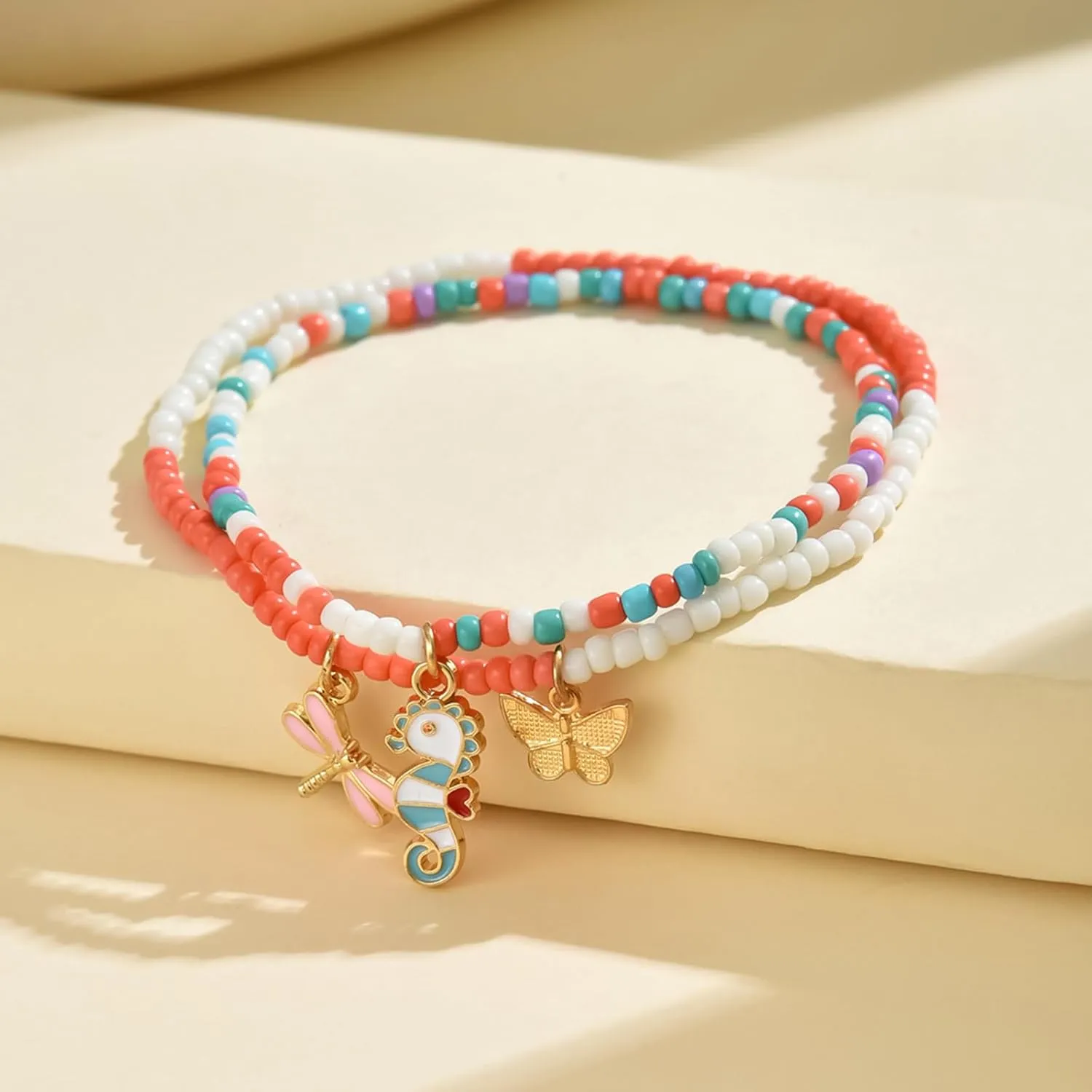 Beach Anklet for Women Boho Starfish Shell Conch Anklet Adjustable Beaded Waterproof Ankle Bracelet Colorful Butterfly Elastic Anklets Summer Ocean Foot Jewelry