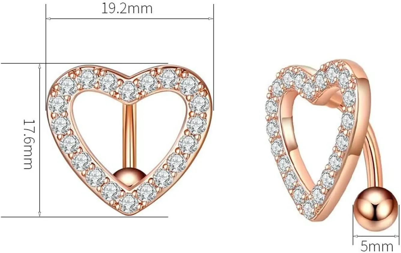 Belly Rings Surgical Steel Unique, 2Pcs Simple Dangle Navel Rings Cubic Zirconia Studs 14G Belly Button Ring for Women Heart