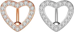 Belly Rings Surgical Steel Unique, 2Pcs Simple Dangle Navel Rings Cubic Zirconia Studs 14G Belly Button Ring for Women Heart