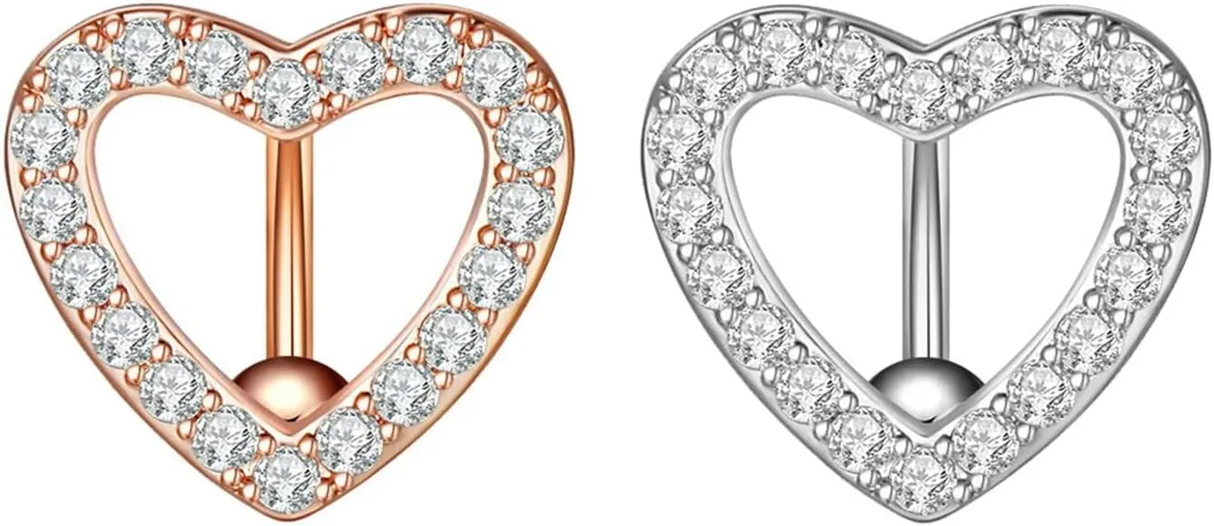 Belly Rings Surgical Steel Unique, 2Pcs Simple Dangle Navel Rings Cubic Zirconia Studs 14G Belly Button Ring for Women Heart
