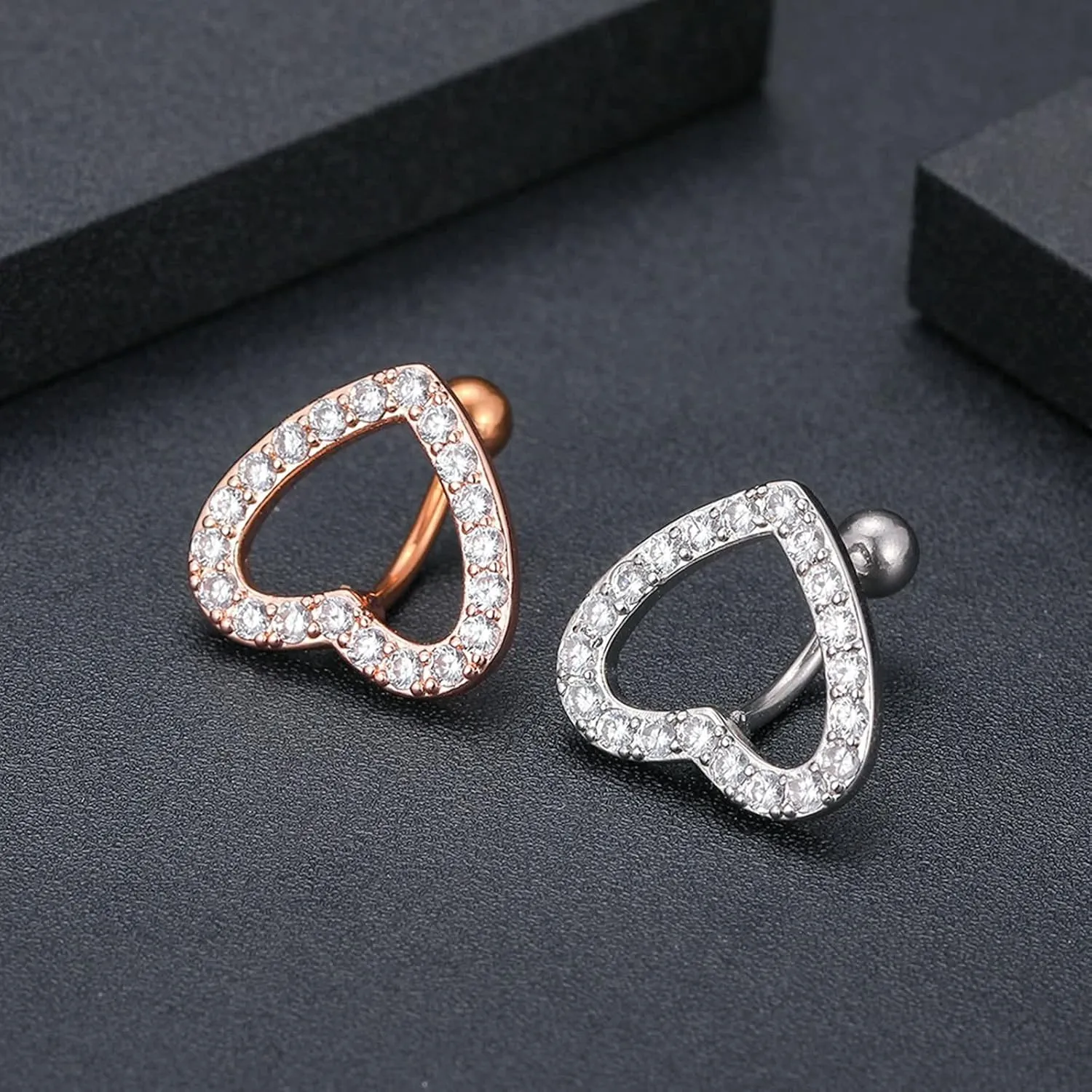 Belly Rings Surgical Steel Unique, 2Pcs Simple Dangle Navel Rings Cubic Zirconia Studs 14G Belly Button Ring for Women Heart