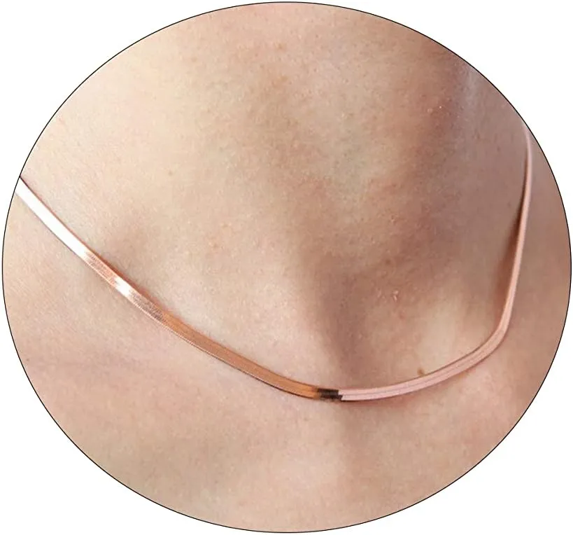 BERISO 18K Gold Plated Personalized Herringbone Choker Necklace Sets Anti Tarnish Stainless Steel Double Layered Shiny Herringbone Snake Chain Trendy Dainty Necklaces Set