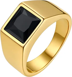 Bestyle Stainless Steel Men Signet Ring-Black/Blue Gemstone Band Ring-Classic Simple Thick Men Ring Size 7-14