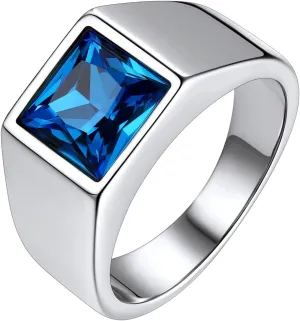 Bestyle Stainless Steel Men Signet Ring-Black/Blue Gemstone Band Ring-Classic Simple Thick Men Ring Size 7-14