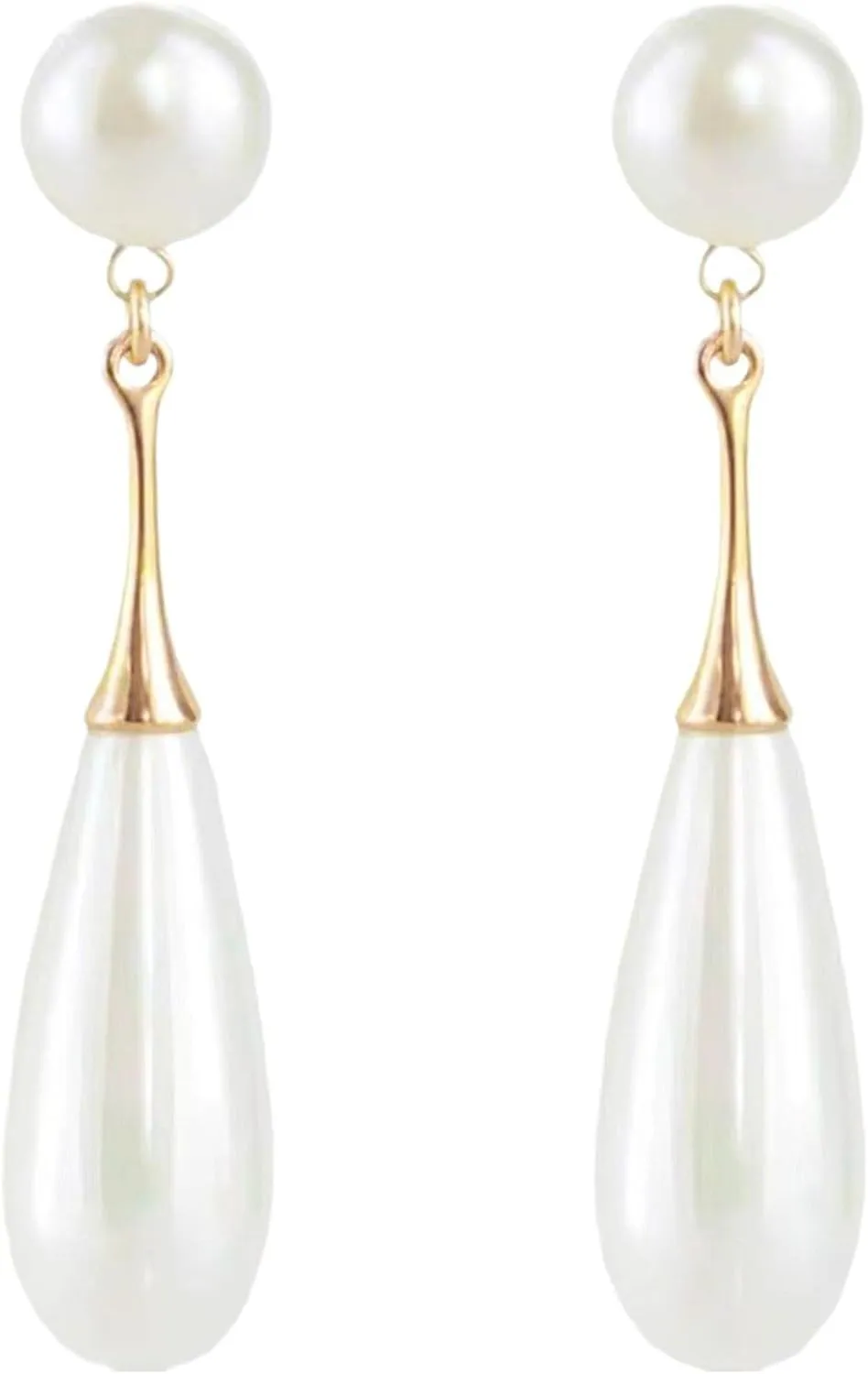 Bi&Yamigeo White Double Pearl Drop Earrings for Women,Vintage Gold Plated Long Faux Pearls Teardrop Dangle Pendant Stud Earrings Jewelry for Wedding Prom Party