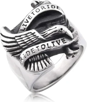 Biker Eagle Ring Live to Ride - Ride to Live Bold Life Statement Stainless Steel Jewelry for Men Women