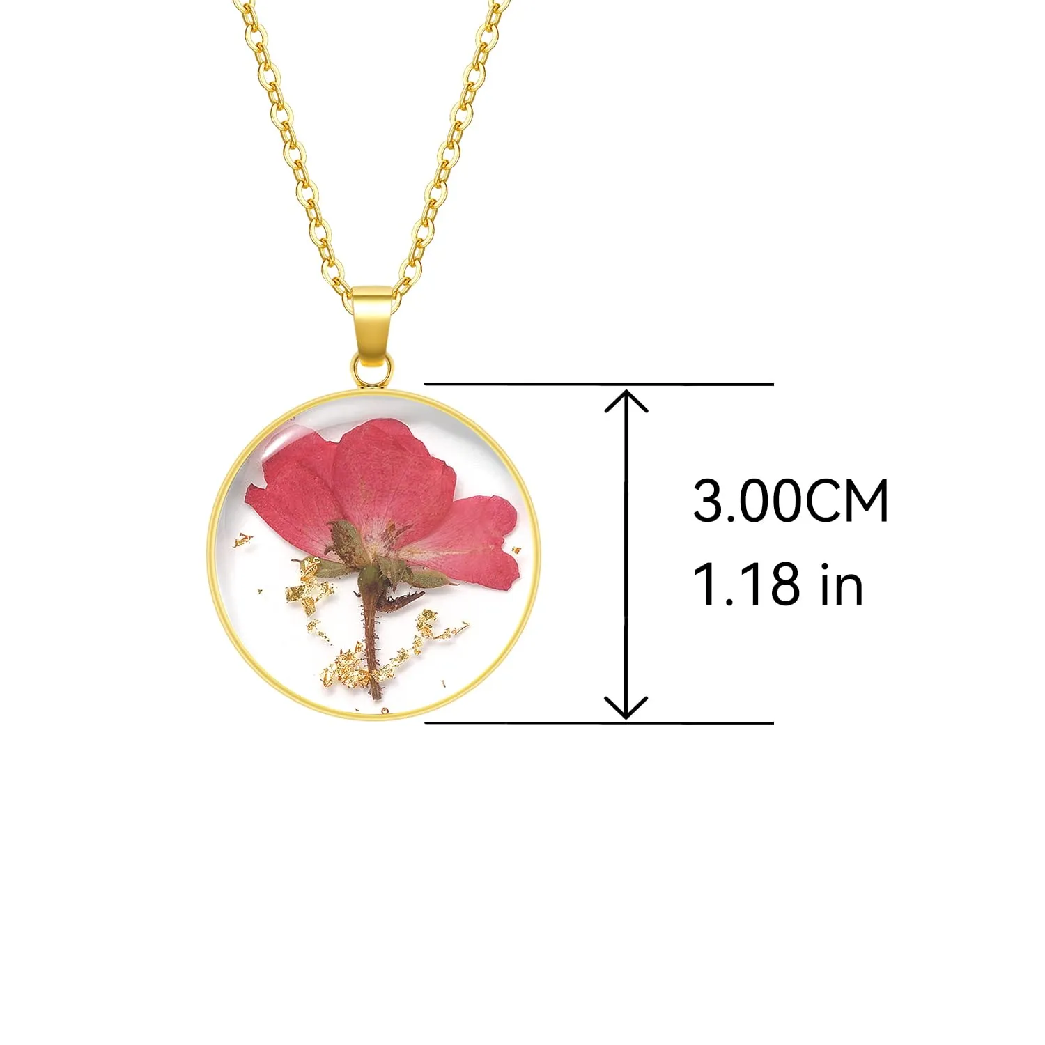 Birth Flower Necklaces For Women - Rose June Month Flower Necklace - Handmade Pressed Flower Necklace - Unique Holiday Gift - Gold 18"