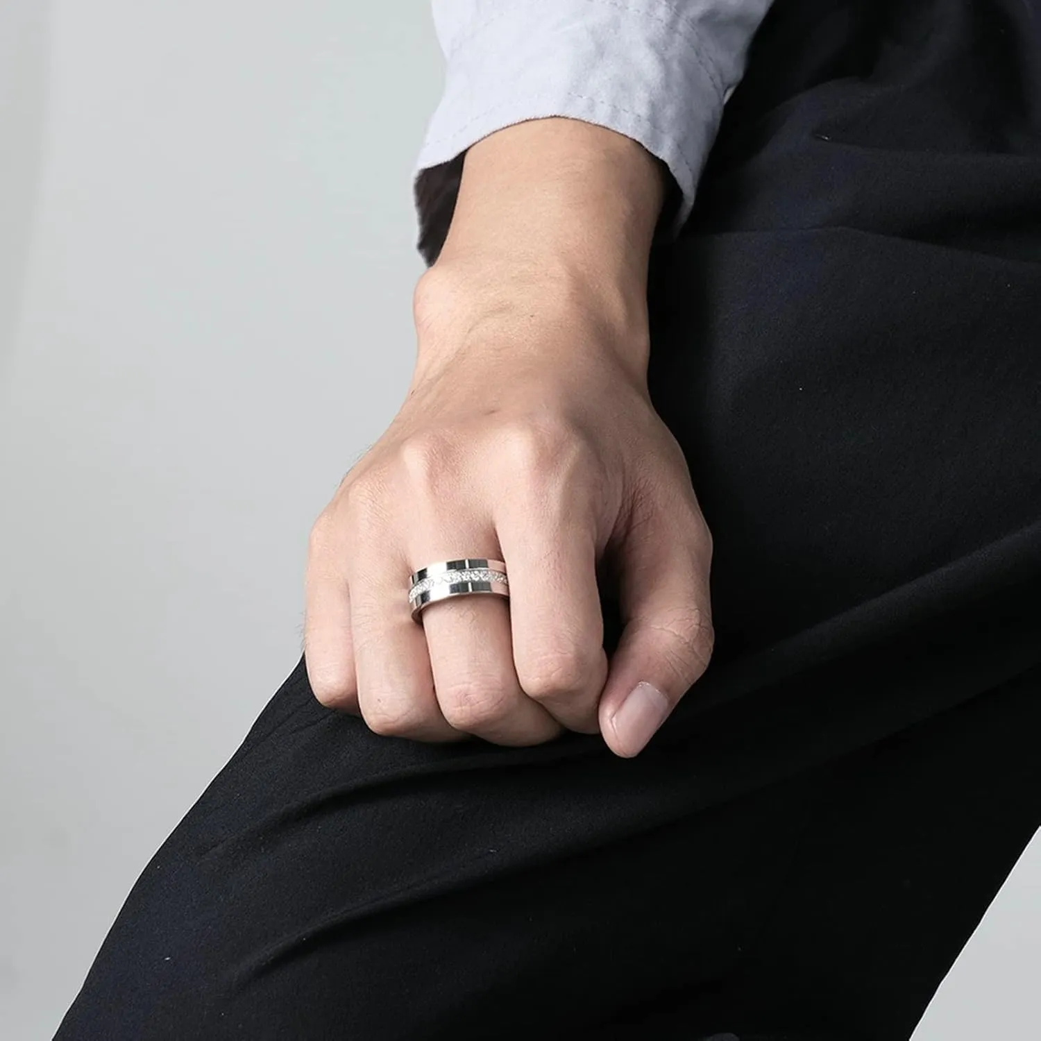 Black and Silver Couple Rings, Simple Engraved Promise Ring Stainless Steel Silver and Black Wedding Rings with Zirconia