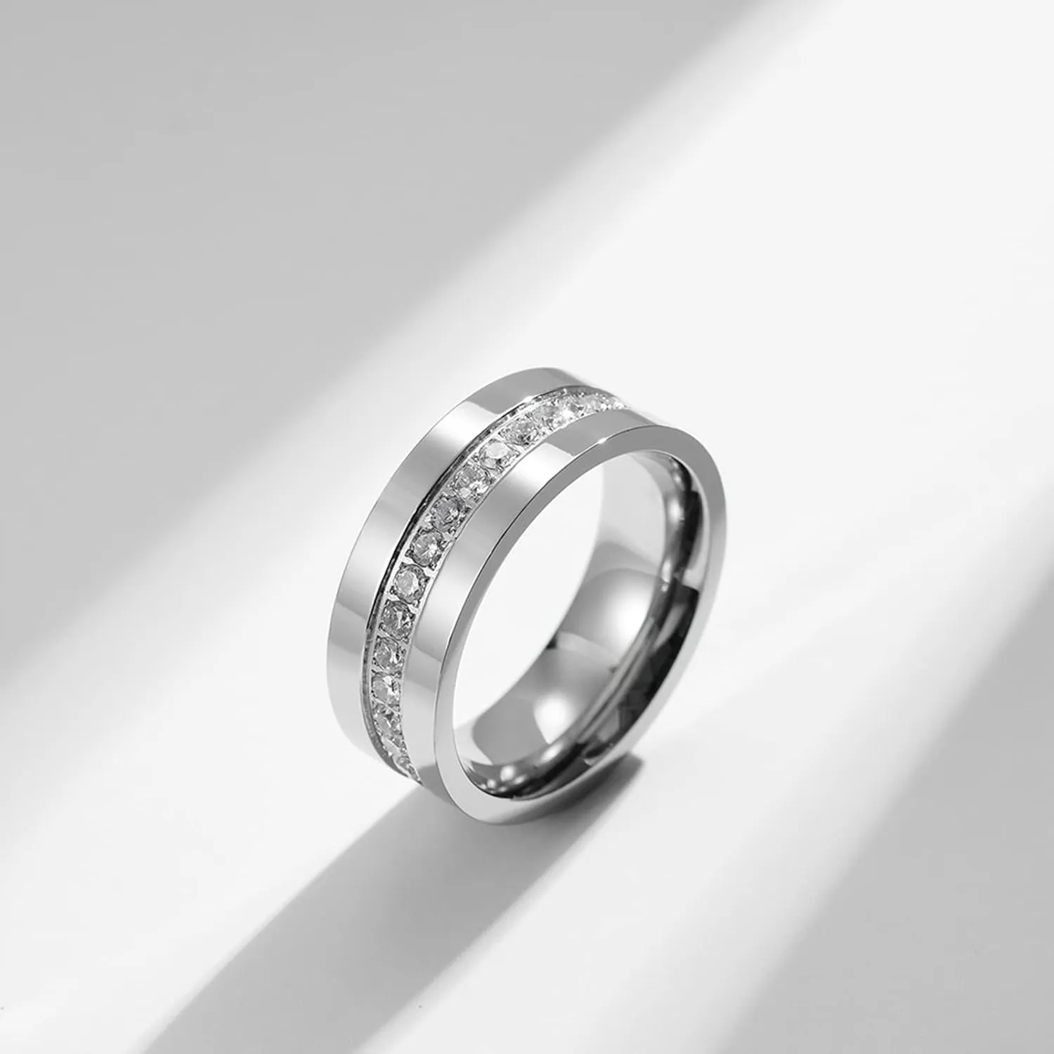 Black and Silver Couple Rings, Simple Engraved Promise Ring Stainless Steel Silver and Black Wedding Rings with Zirconia