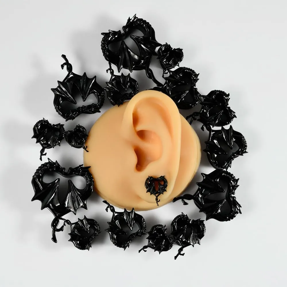 Black Dragon Ear Gauges Stainless Steel Ear Plugs 8mm-25mm Flesh Tunnels Plugs Stretchers Expander Double Flared Flesh Tunnels Ear Piercing Jewelry