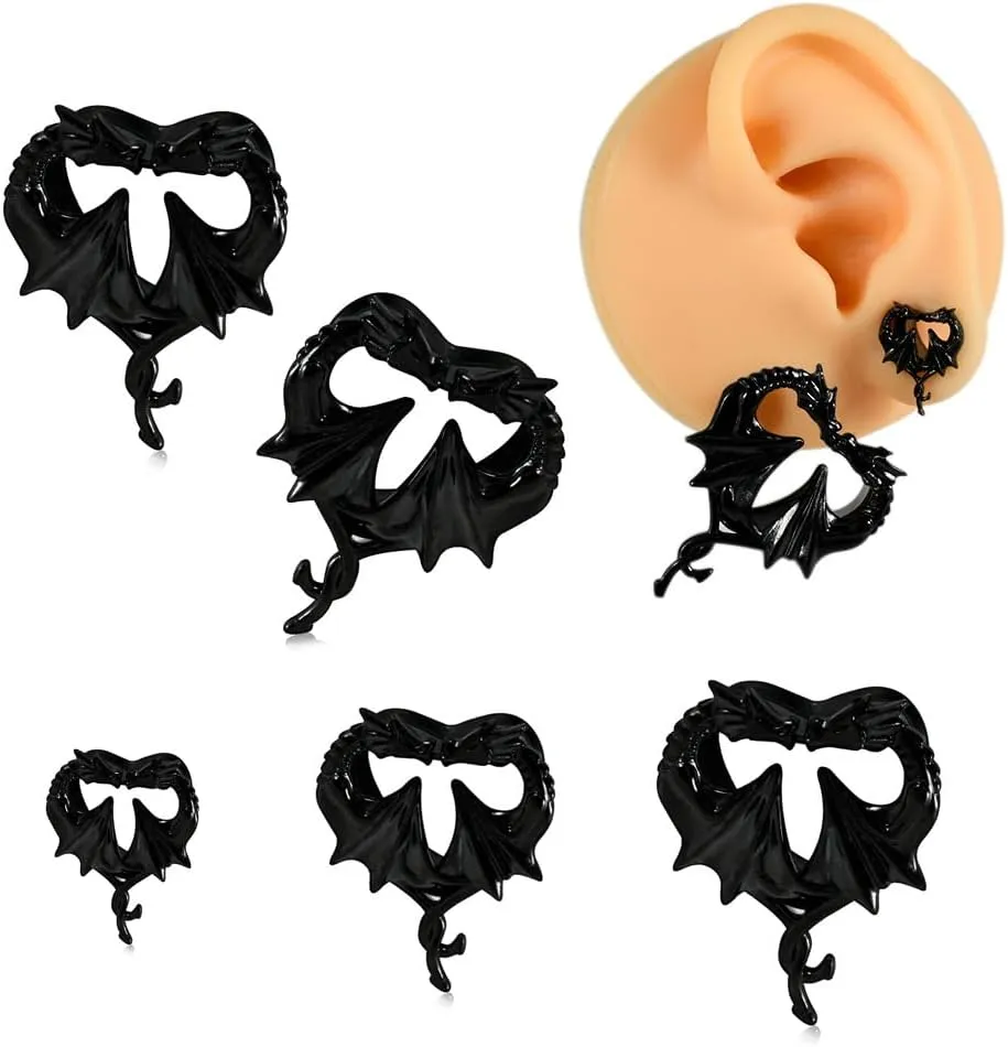 Black Dragon Ear Gauges Stainless Steel Ear Plugs 8mm-25mm Flesh Tunnels Plugs Stretchers Expander Double Flared Flesh Tunnels Ear Piercing Jewelry