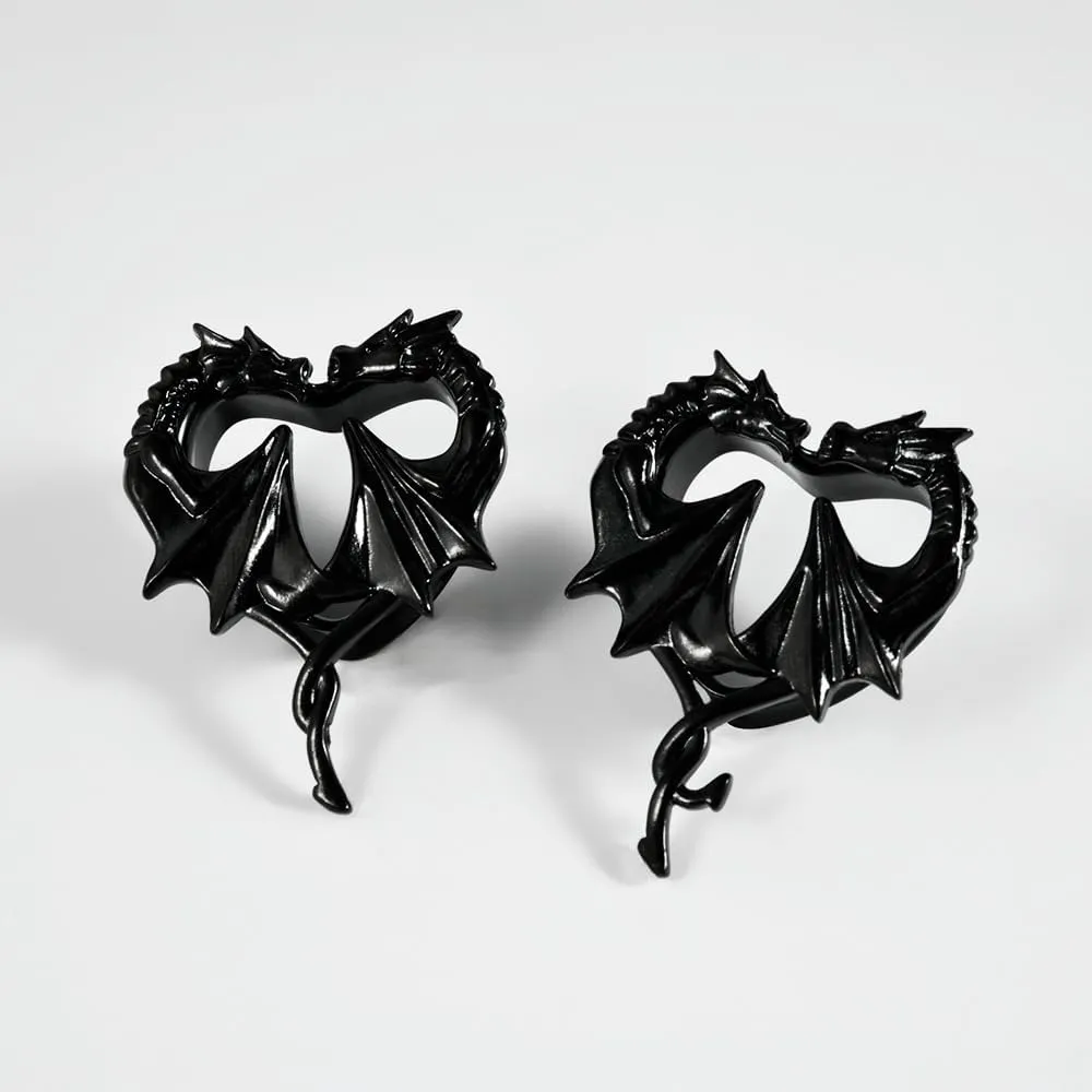Black Dragon Ear Gauges Stainless Steel Ear Plugs 8mm-25mm Flesh Tunnels Plugs Stretchers Expander Double Flared Flesh Tunnels Ear Piercing Jewelry