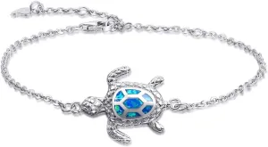 Blue Opal Sea Turtle Bracelet Sterling Silver Bracelets Fine Jewelry For Women Gifts New Version 4 Level Adjustable Bracelet