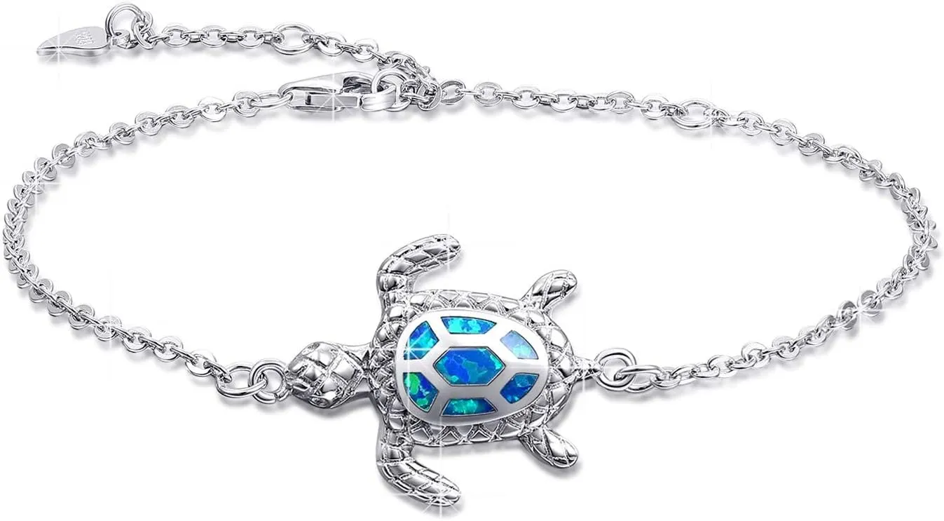 Blue Opal Sea Turtle Bracelet Sterling Silver Bracelets Fine Jewelry For Women Gifts New Version 4 Level Adjustable Bracelet
