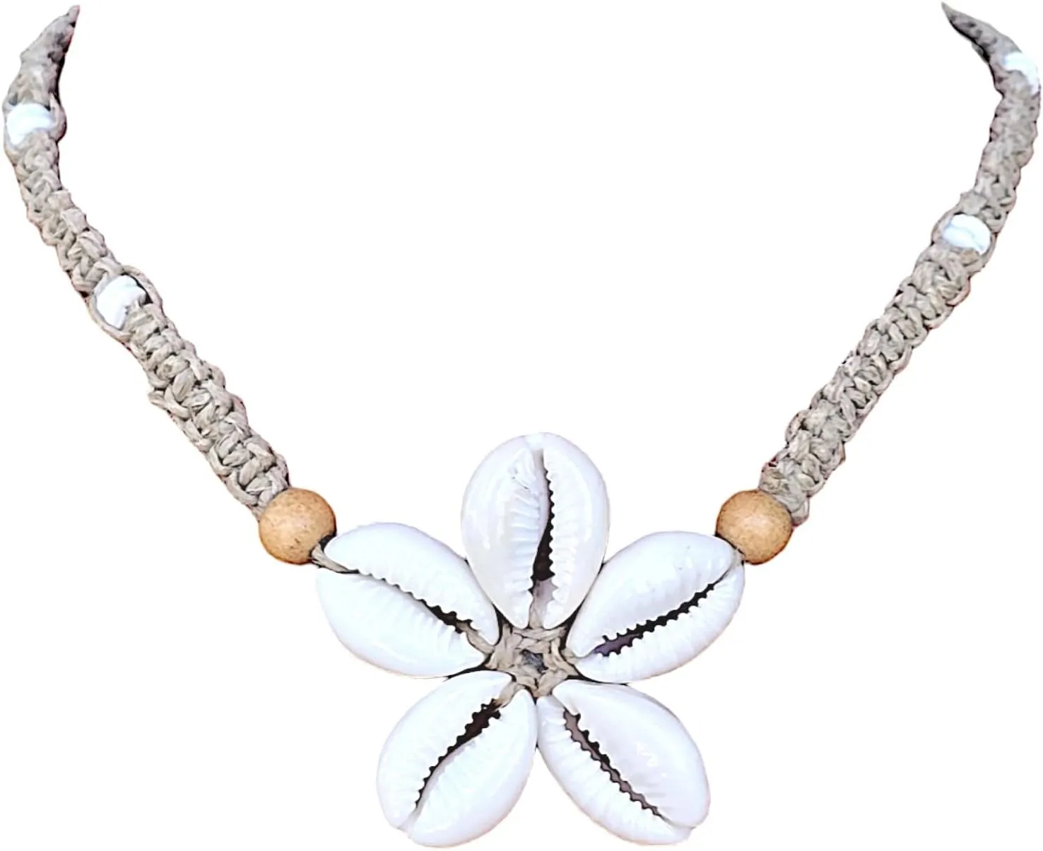 BlueRica Cowrie Shells Flower on Hemp Choker Necklace