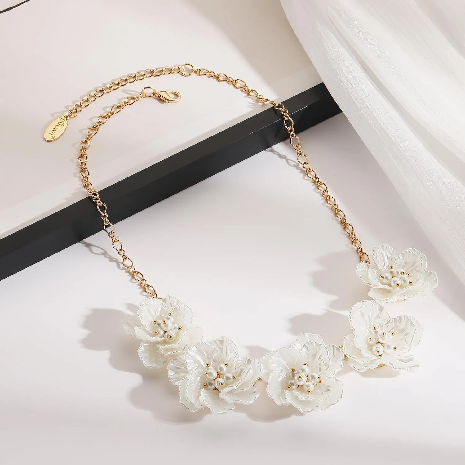 Bocar Statement Flower Collar Necklace Handmade Choker Necklaces Shiny Bib Women Costume Prom Jewelry
