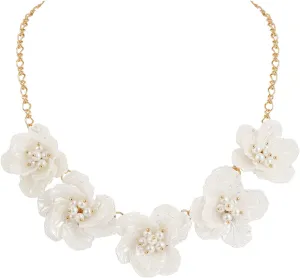 Bocar Statement Flower Collar Necklace Handmade Choker Necklaces Shiny Bib Women Costume Prom Jewelry