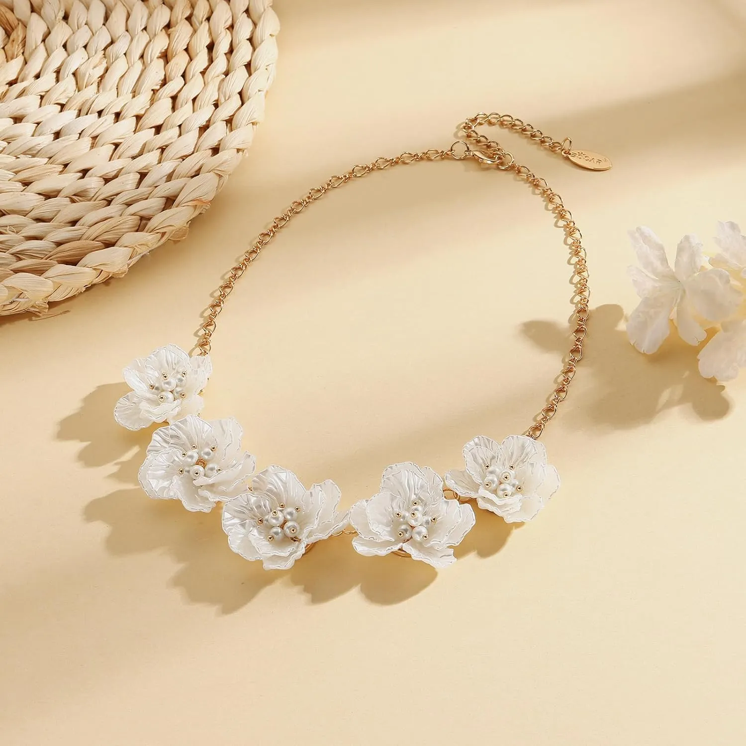 Bocar Statement Flower Collar Necklace Handmade Choker Necklaces Shiny Bib Women Costume Prom Jewelry