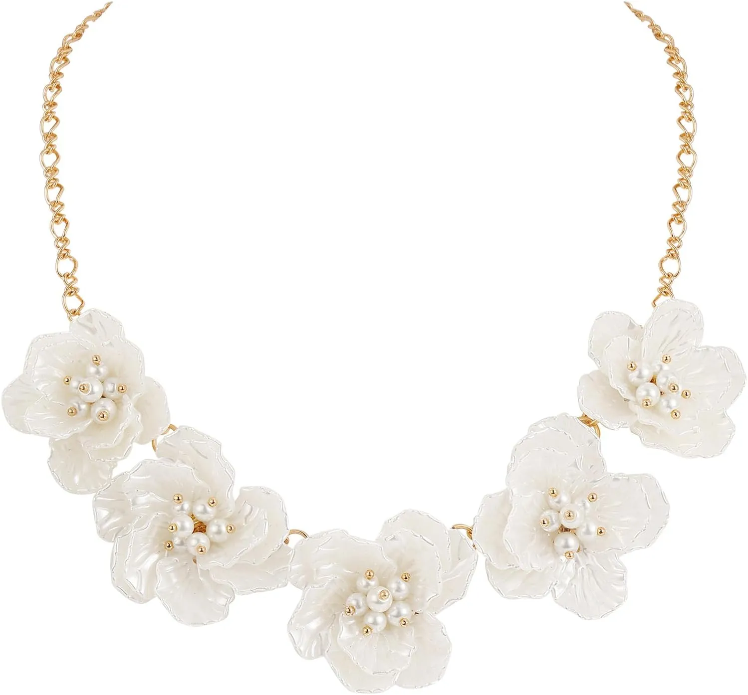 Bocar Statement Flower Collar Necklace Handmade Choker Necklaces Shiny Bib Women Costume Prom Jewelry