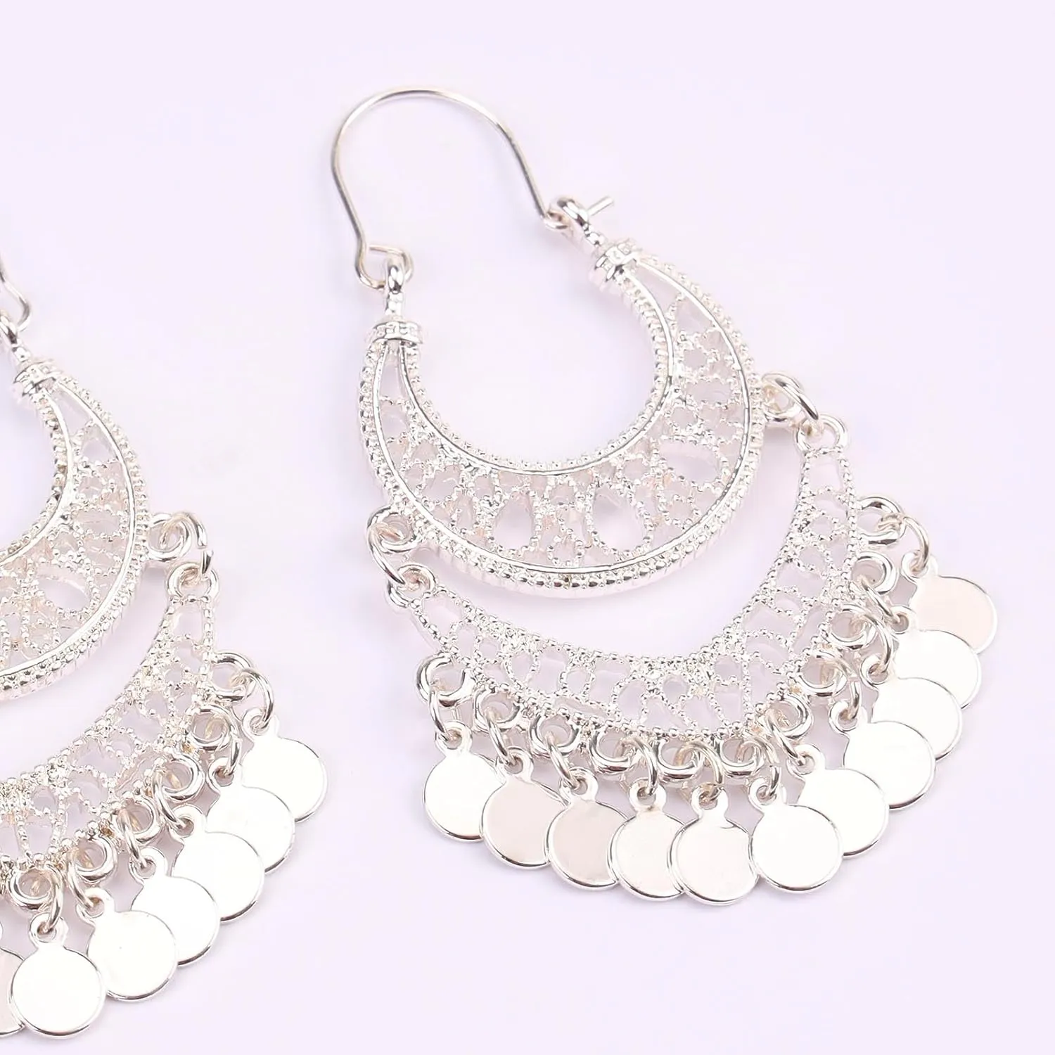 Bohemian Chandelier Earrings Coin Disc Tassel Dangle Filigree Earrings
