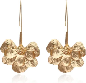 Bohemian Gold Elegant Flower Fashion Dangle Earring Flower Earrings Unique Chic 3D Large Flower Jewelry for Women (golden)