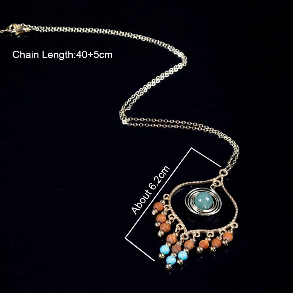 Bohemian Long Tassel Turquoise Beads Water Drop Dangle Earrings For Women Vintage Sbb Copper Coil Necklace Mujer Exaggerated Earring
