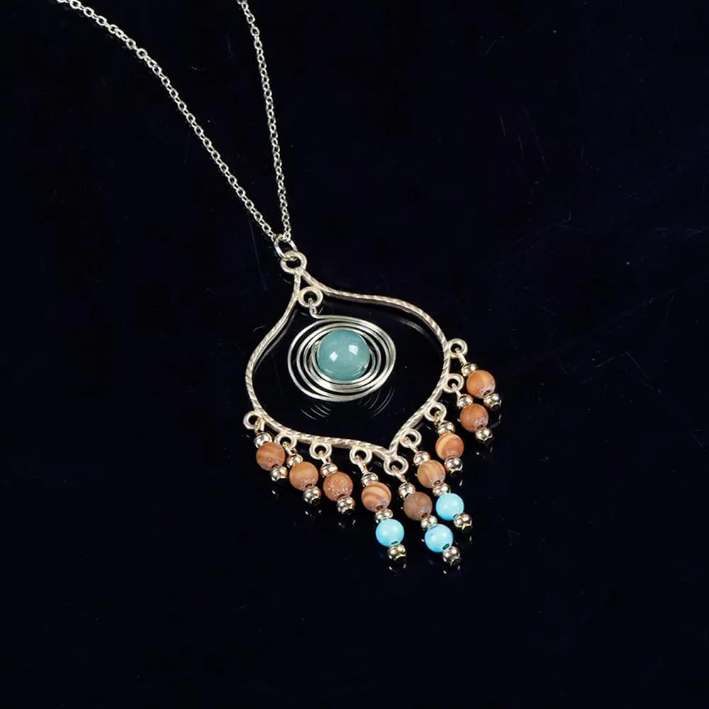 Bohemian Long Tassel Turquoise Beads Water Drop Dangle Earrings For Women Vintage Sbb Copper Coil Necklace Mujer Exaggerated Earring