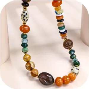 Boho Colorful Chunky Statement Beaded Necklaces for Women,Handmade Women's Fashion Gemstone Bead Choker Necklace,Western Natural Stone Strand Necklace Bib Collar Jewelry Unique Gifts for Women