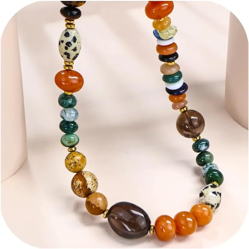 Boho Colorful Chunky Statement Beaded Necklaces for Women,Handmade Women's Fashion Gemstone Bead Choker Necklace,Western Natural Stone Strand Necklace Bib Collar Jewelry Unique Gifts for Women