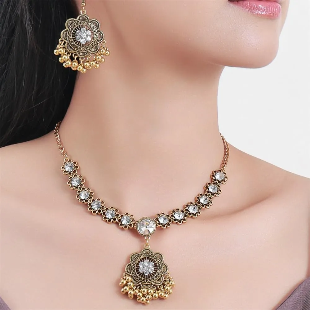Boho Flower Indian Jewellery Set for Women Wedding Party Statement Necklace Dangle Earring Traditional Bollywood Oxidized Silver EthnicTrendy Choker Daily Jewelry Birthday Xmas Girlfriend Gift