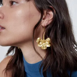 Boho Gold Large Floral Statement Earrings - Fashion Big Flower Earrings for Women