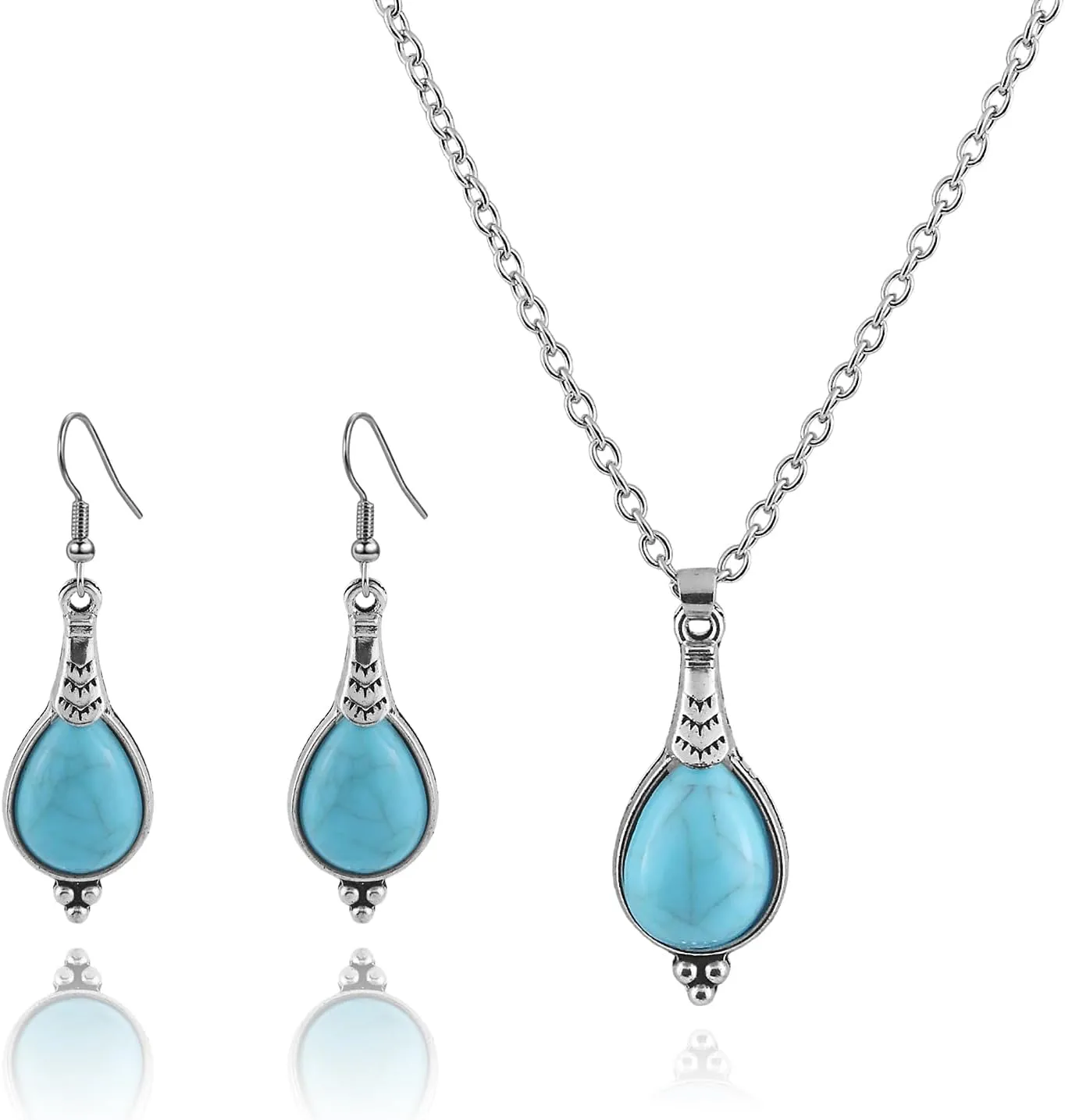 Boho Turquoise Jewelry Set for Women Vintage Western Jewelry Rustic Couture's Turquoise Pendant Necklace Dangle Earrings Western Clothing Jewelry Accessories