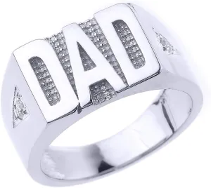 Bold 925 Sterling Silver CZ Dad Ring for Men