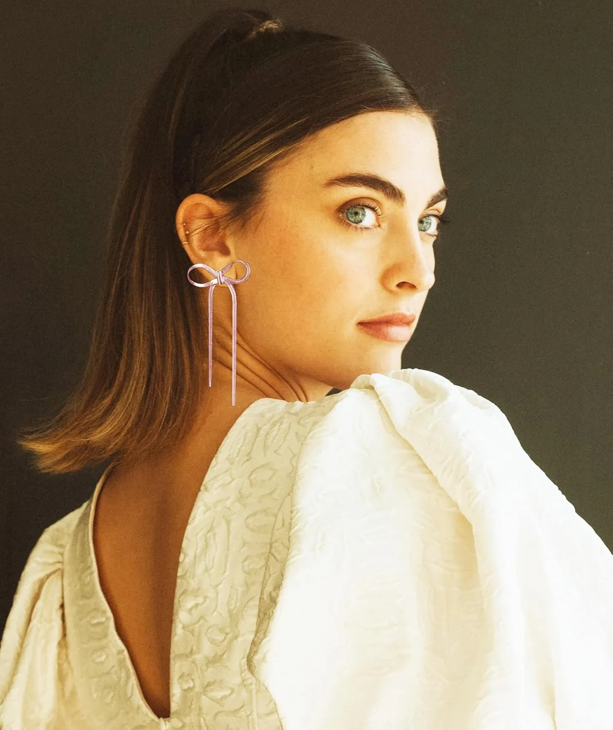Bow Drop Dangle Earrings for Women, Long Tassel Chain Earrings Wedding Statement Earrings
