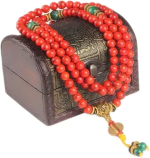 Bracelets for Womens Red Coral Bracelet Natural Stone Beads mala Necklace Buddhist Prayer Rosary Strand Bracelets Buddha