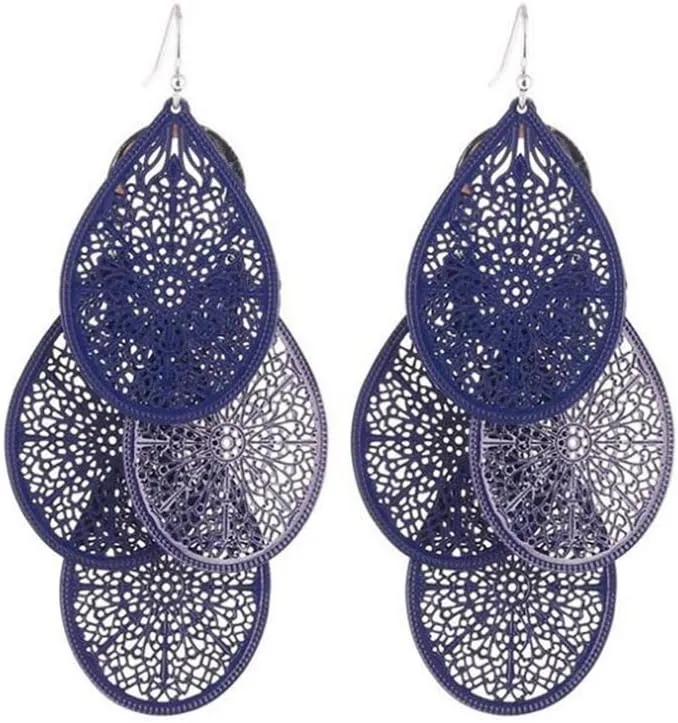 Bridal Vingtage 4 Teardrop Shape Pierced Dangle Earrings Large Statement Earrings