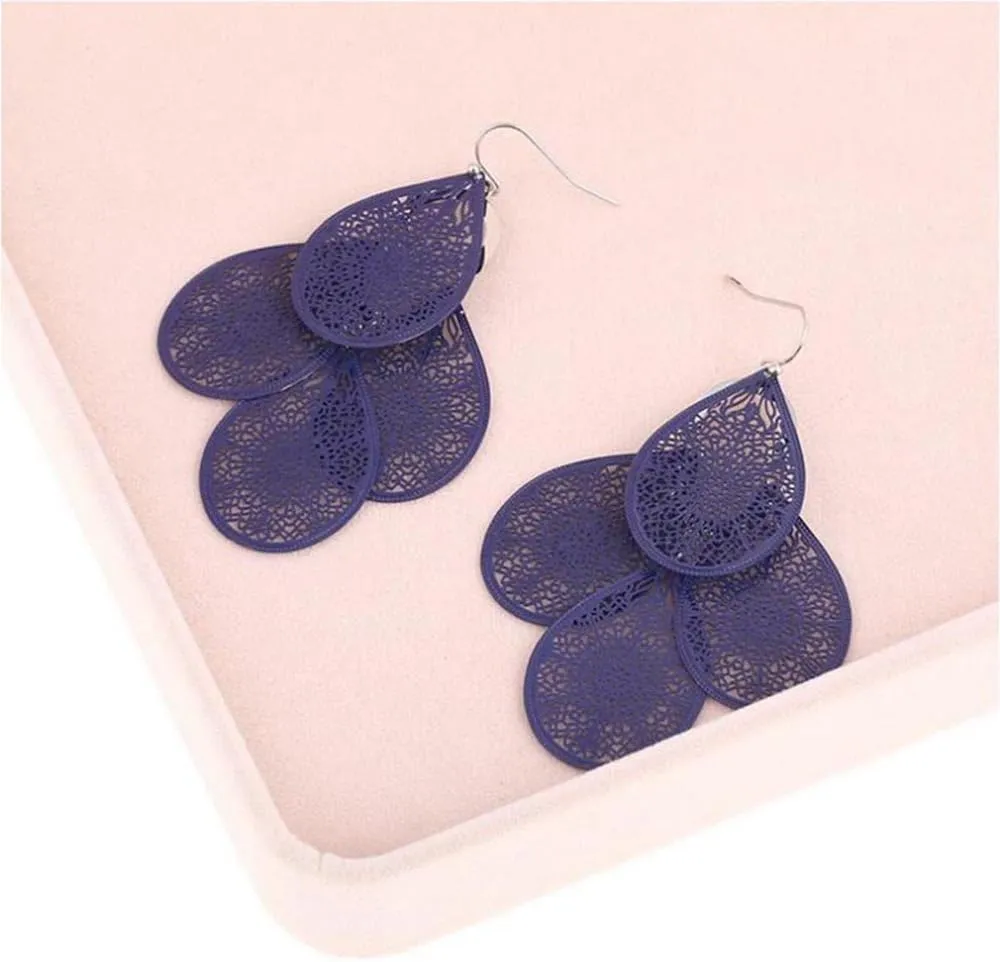 Bridal Vingtage 4 Teardrop Shape Pierced Dangle Earrings Large Statement Earrings