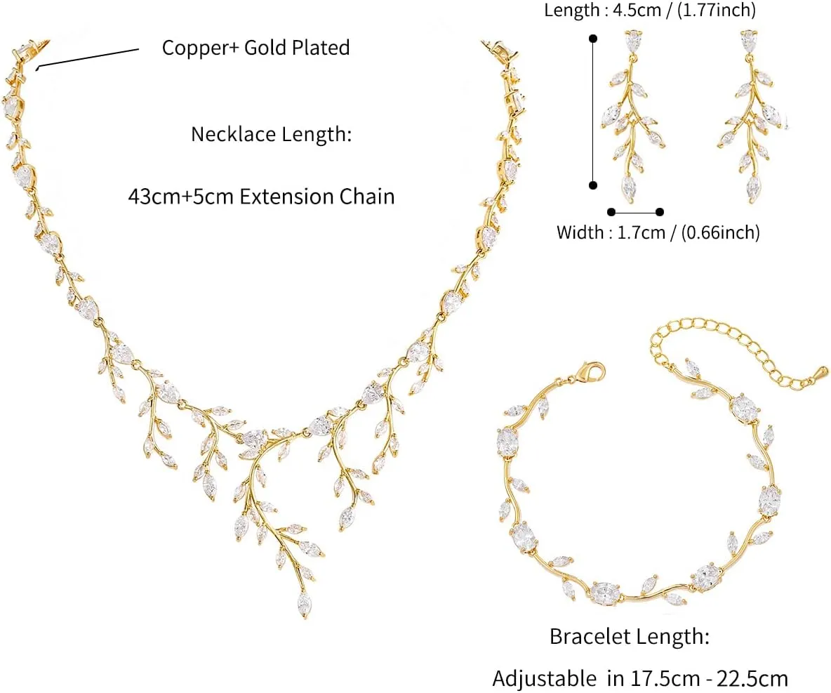 Bridal Wedding Jewelry CZ Set Marquise Teardrop Cubic Zirconia Pendant Necklace and Dangle Earring Bracelet Sets for Women