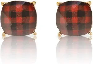 Buffalo Plaid Earrings for Women - Dainty Cushion Cut Matching Acrylic Gemstones with Stainless Steel Posts - Simple, Delicate Gems - Stud Earrings in an Open-Back Setting