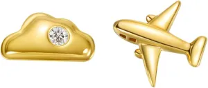 Carleen 18k Solid Yellow Gold Cloud & Airplane Stud Earrings Dainty Tiny Single Statement Earring Delicate Fine Diamond Stud Earring For Women