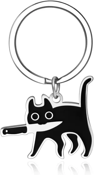 Cat Dad Gifts Gothic Black Cat Stuff Keychain for Women Men Catty Lovers Catty Mom Gag Gifts