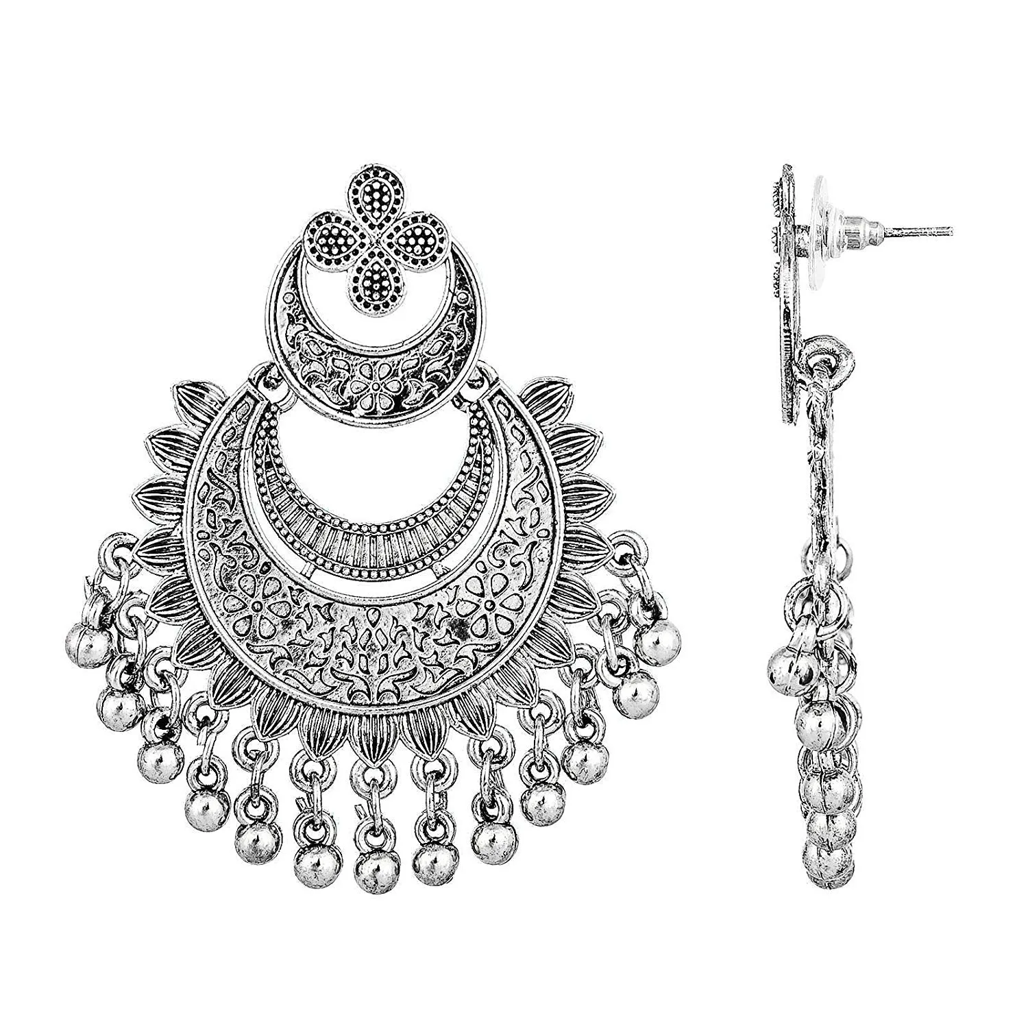 Chandbali Style Oxidized German Silver Earrings (E906)