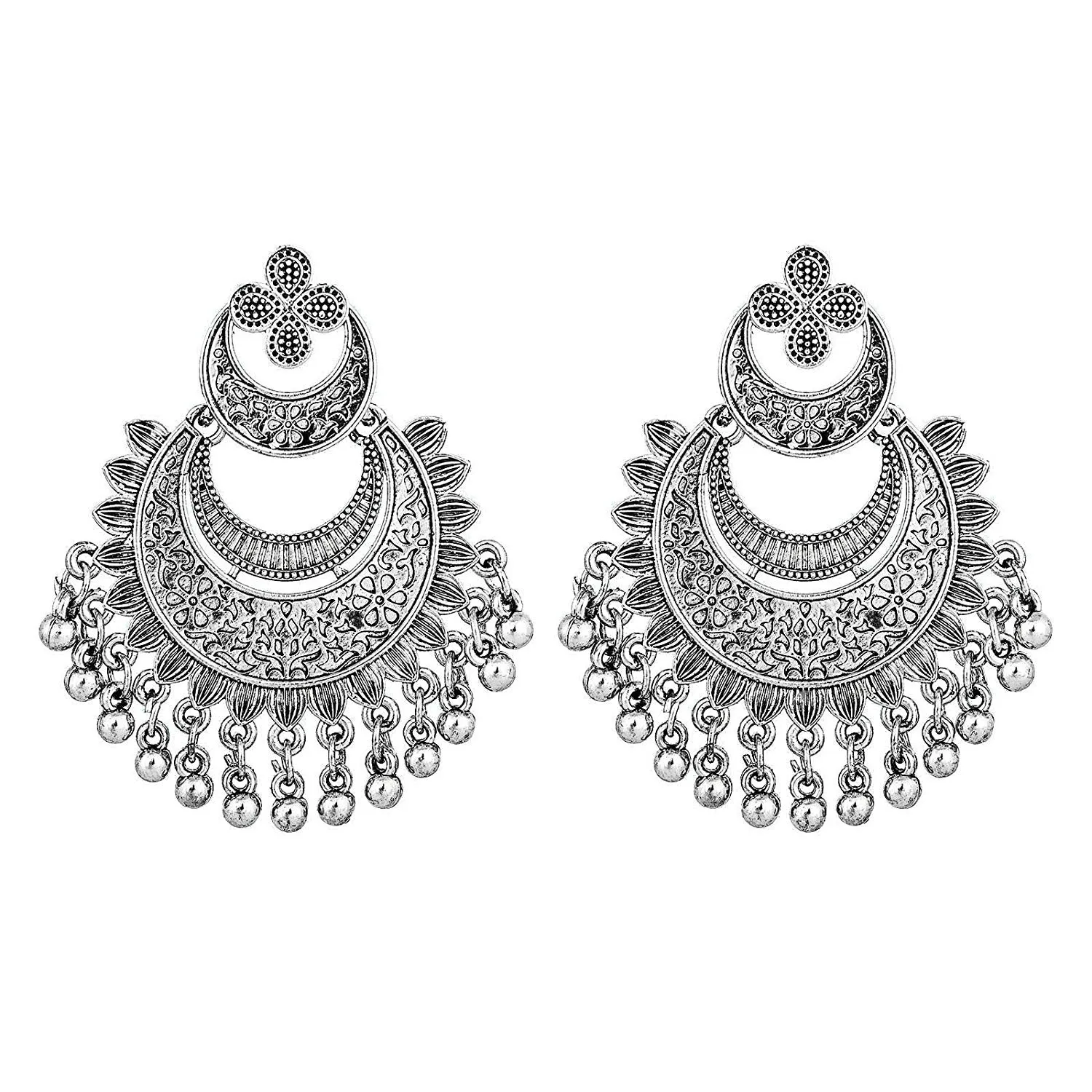 Chandbali Style Oxidized German Silver Earrings (E906)