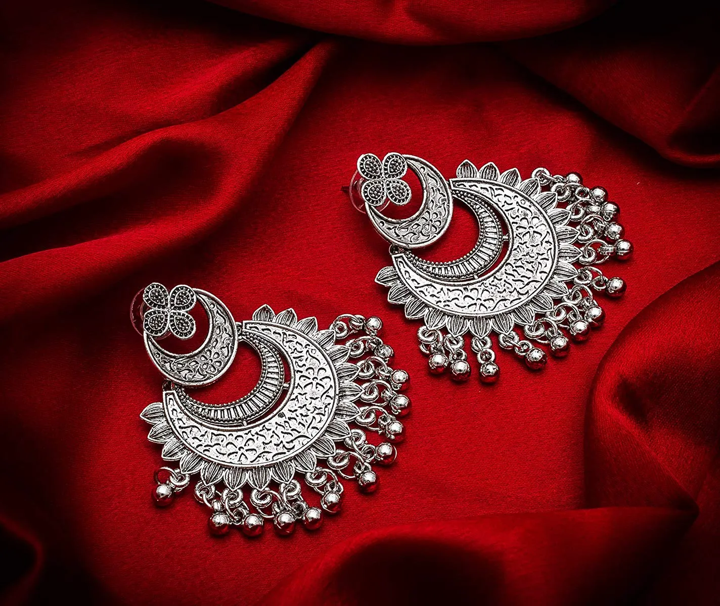 Chandbali Style Oxidized German Silver Earrings (E906)