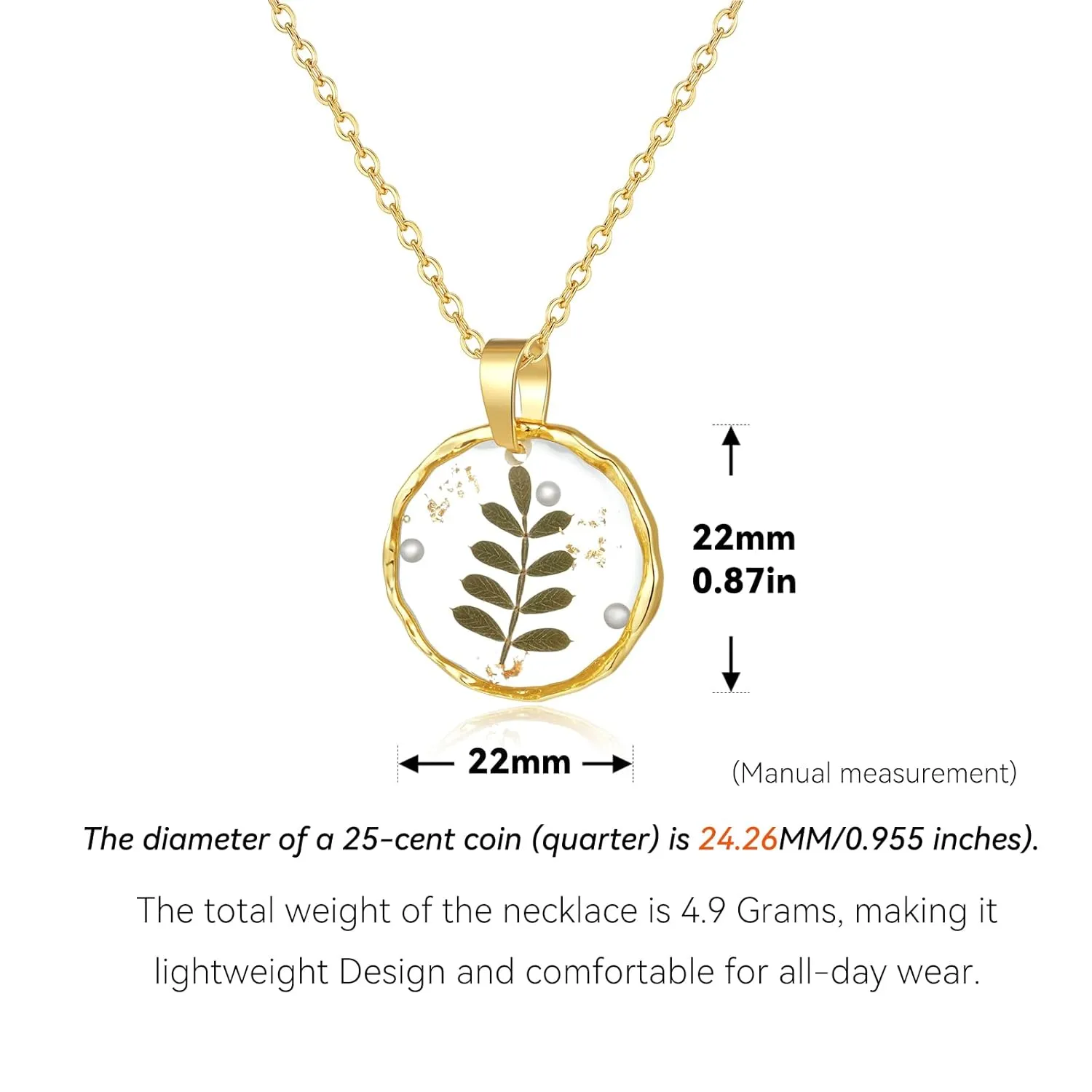 Christmas Necklace,Fragrant Pistache Wood and Small Pearl Pressed Flower Necklaces for Women,Unique Handmade Design Pendant Necklace,Thoughtful Gift/18" (Gold)