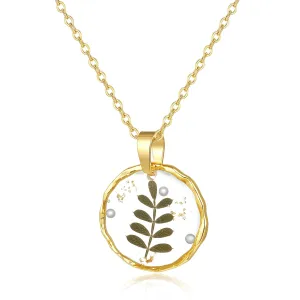 Christmas Necklace,Fragrant Pistache Wood and Small Pearl Pressed Flower Necklaces for Women,Unique Handmade Design Pendant Necklace,Thoughtful Gift/18" (Gold)