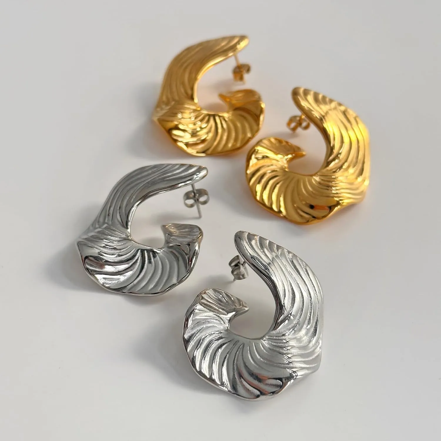 Chunky Gold & Silver Spiral Earrings - Trendy Large Geometric Fashion Statement Earrings