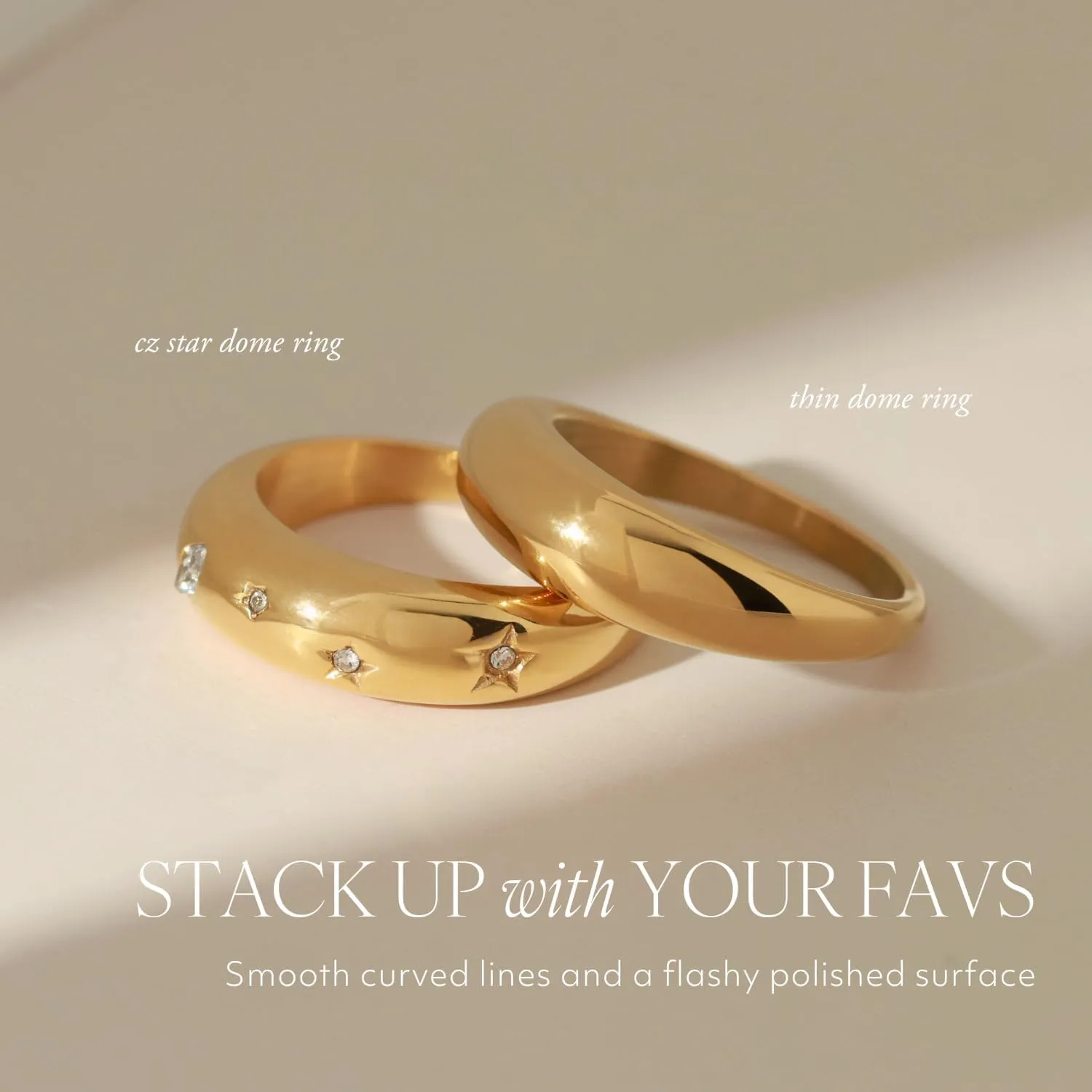 Chunky Gold Dome Rings for Women, Bold Wide Twist Stackable Statement, Non-Tarnish 18k Gold Plated Stainless Steel, Sizes 5-11